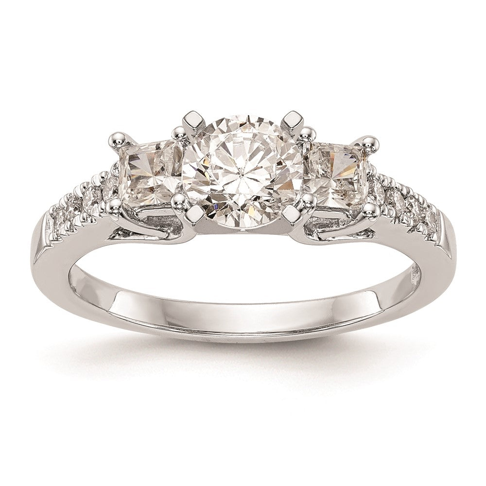 14K White Gold 3-Stone Plus Peg Set Center Princess Diamond Semi-mount Engagement Ring
