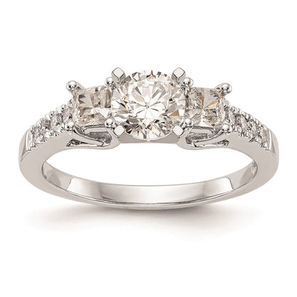 14K White Gold 3-Stone Plus Peg Set Center Princess Diamond Semi-mount Engagement Ring
