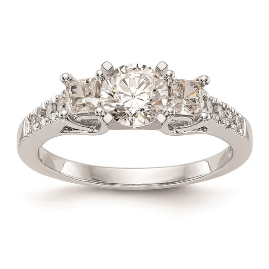 14K White Gold 3-Stone Plus Peg Set Center Princess Diamond Semi-mount Engagement Ring