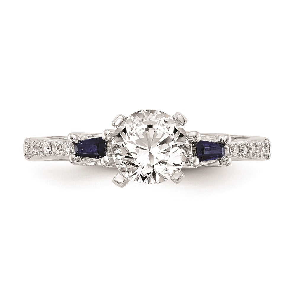 14k White Gold 3-stone Dia Peg Set w/Sapphire Semi-Mount Including 2-Sapphire Side Stones Engagement Ring