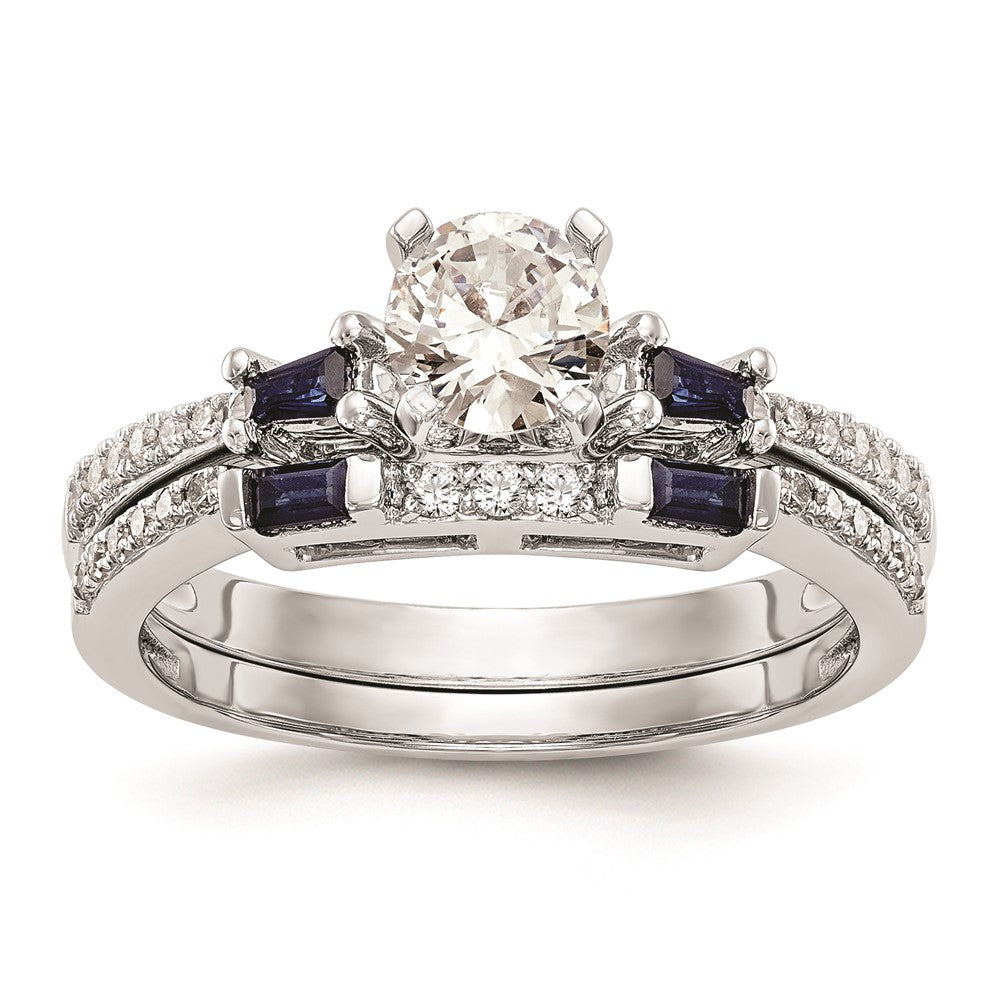 14k White Gold 3-stone Dia Peg Set w/Sapphire Semi-Mount Including 2-Sapphire Side Stones Engagement Ring