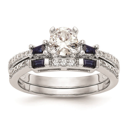 14k White Gold 3-stone Dia Peg Set w/Sapphire Semi-Mount Including 2-Sapphire Side Stones Engagement Ring