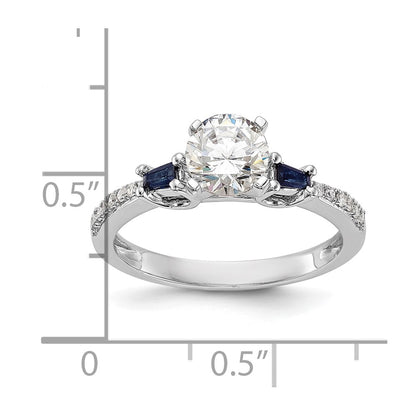 14k White Gold 3-stone Dia Peg Set w/Sapphire Semi-Mount Including 2-Sapphire Side Stones Engagement Ring