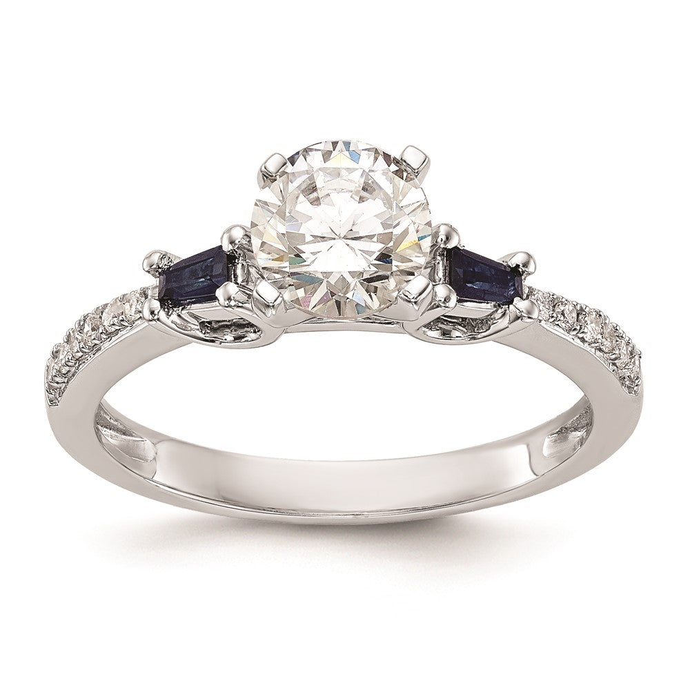 14k White Gold 3-stone Dia Peg Set w/Sapphire Semi-Mount Including 2-Sapphire Side Stones Engagement Ring