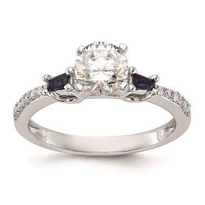 14k White Gold 3-stone Dia Peg Set w/Sapphire Semi-Mount Including 2-Sapphire Side Stones Engagement Ring