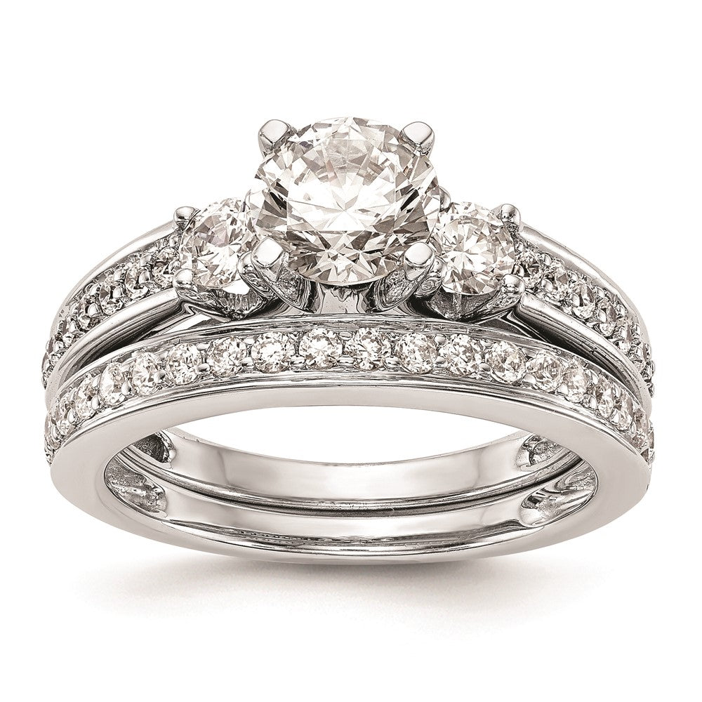 14K White Gold 3-Stone Plus Peg Set Center 1/5 carat Diamond Semi-mount Engagement Ring