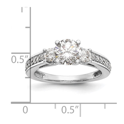 14K White Gold 3-Stone Plus Peg Set Center 1/5 carat Diamond Semi-mount Engagement Ring