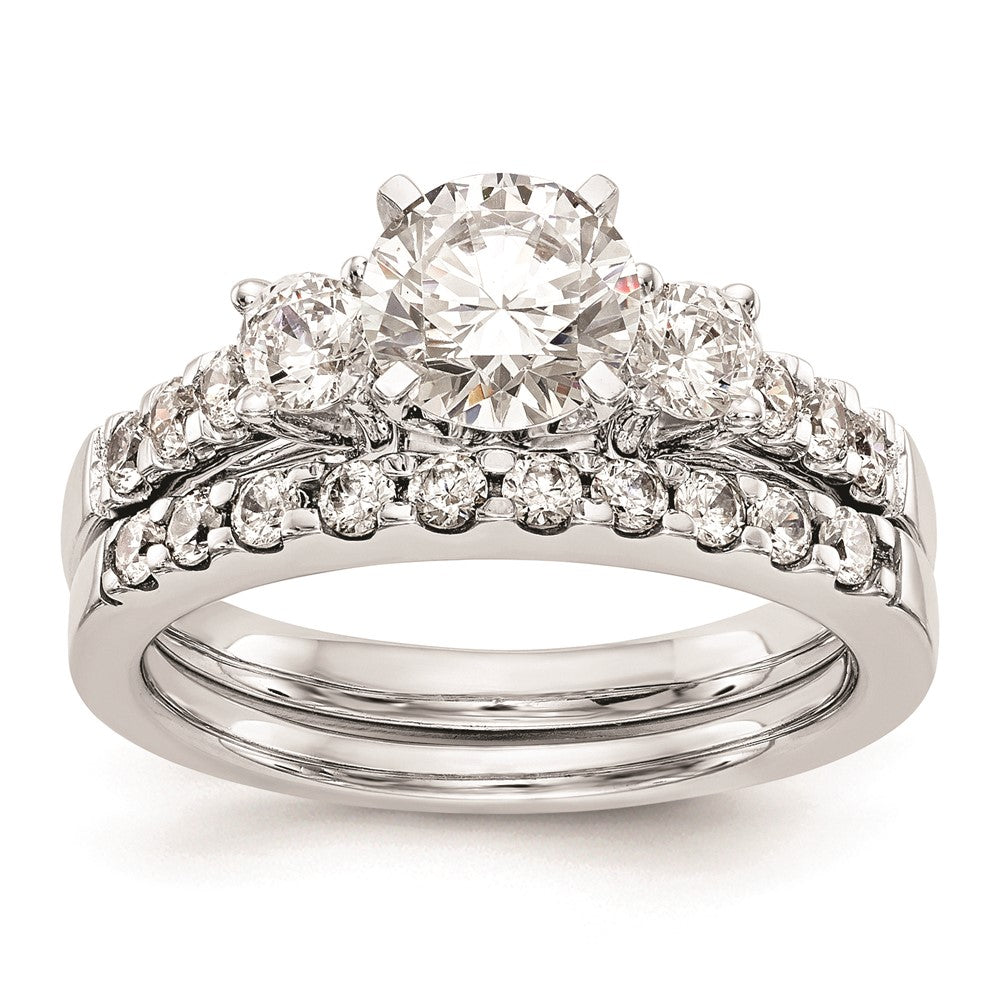 14K White Gold 3-Stone Plus Peg Set Center 1/5 carat Diamond Semi-mount Engagement Ring