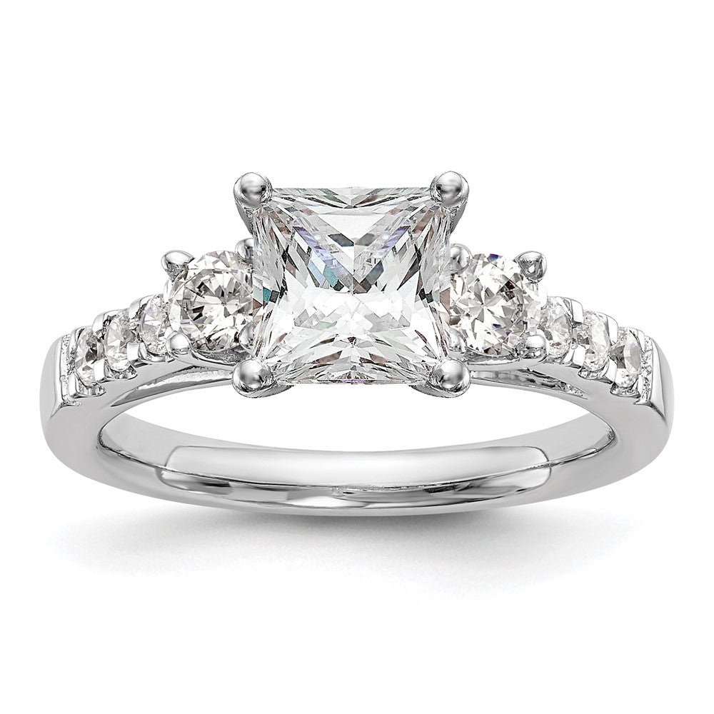 14K White Gold 3-Stone Plus Peg Set Center 1/5 carat Diamond Semi-mount Engagement Ring