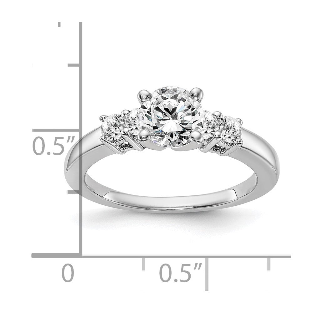 14K White Gold 5-Stone Peg Set Center (Holds (2-2.8mm/2-2.7mm) Round Sides) Engagement Ring Mounting