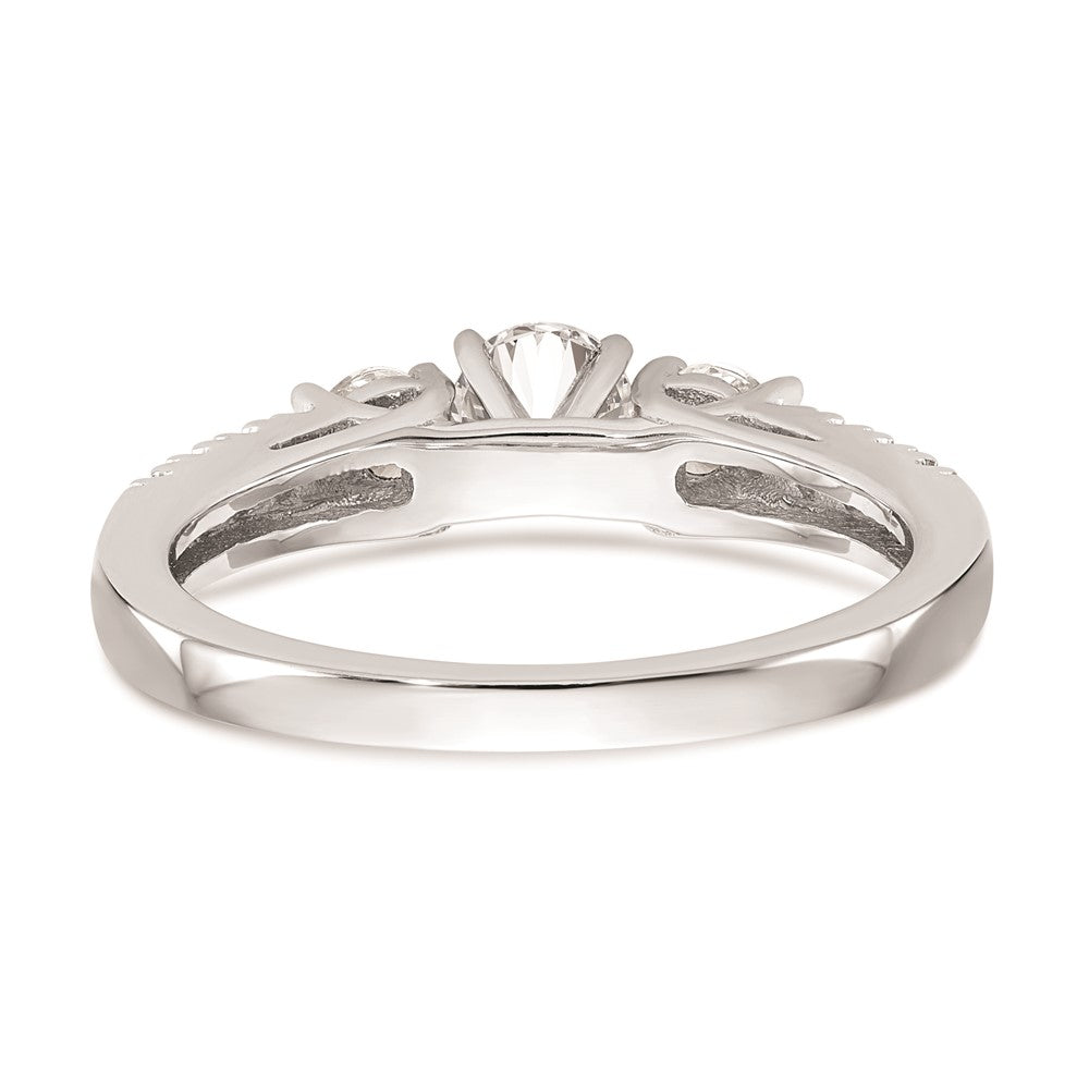 14K White Gold 3-Stone Plus Peg Set Center (Holds (2-3.4mm) Round Sides) Engagement Ring Mounting