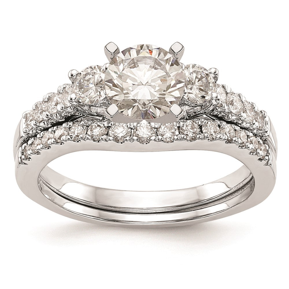 14K White Gold 3-Stone Plus Peg Set Center Diamond Semi-mount Engagement Ring