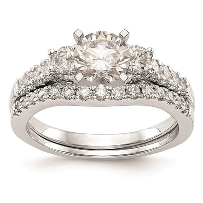 14K White Gold 3-Stone Plus Peg Set Center Diamond Semi-mount Engagement Ring