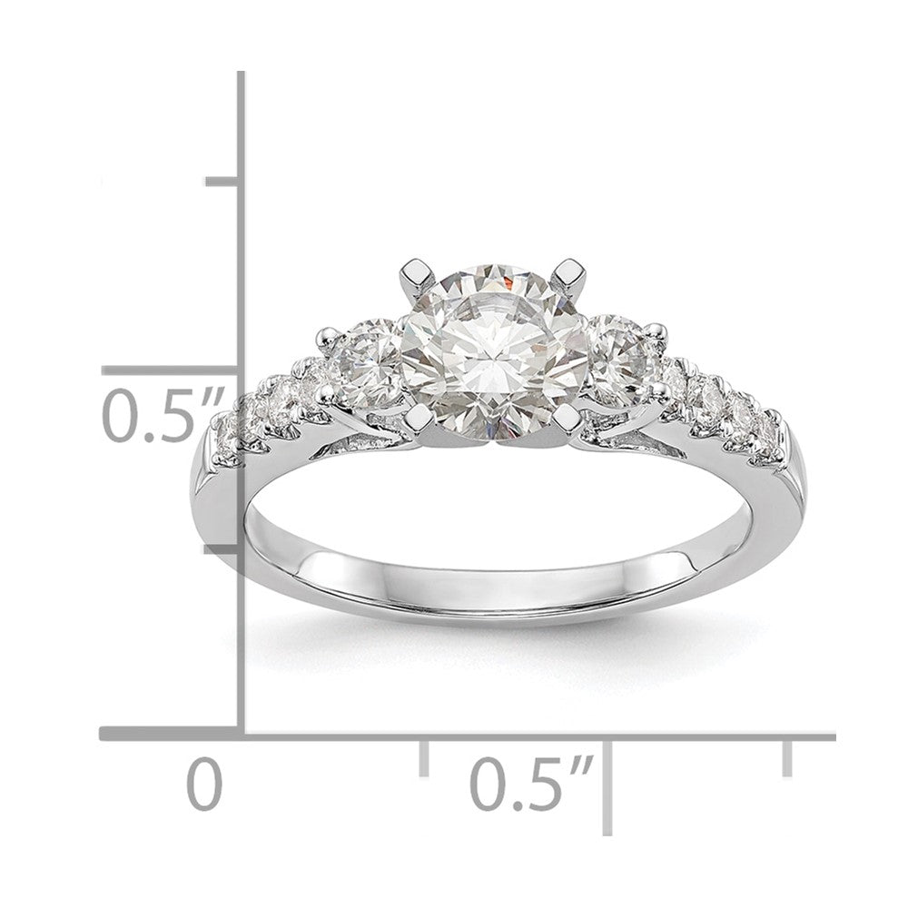 14K White Gold 3-Stone Plus Peg Set Center Diamond Semi-mount Engagement Ring