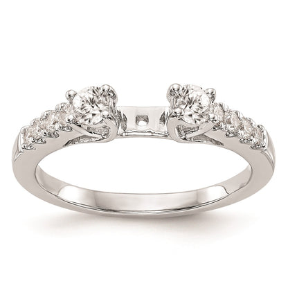 14K White Gold 3-Stone Plus Peg Set Center (Holds (2-3.4mm) Round Sides) Engagement Ring Mounting