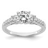 14K White Gold 3-Stone Plus Peg Set Center Diamond Semi-mount Engagement Ring