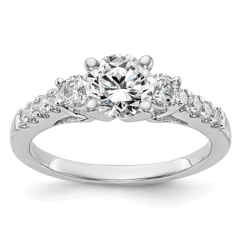 14K White Gold 3-Stone Plus Peg Set Center (Holds (2-3.4mm) Round Sides) Engagement Ring Mounting