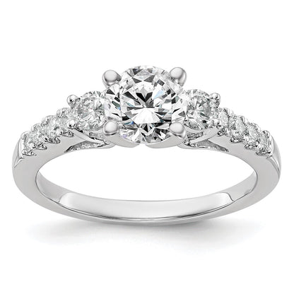 14K White Gold 3-Stone Plus Peg Set Center (Holds (2-3.4mm) Round Sides) Engagement Ring Mounting