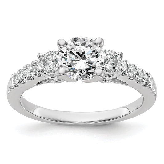 14K White Gold 3-Stone Plus Peg Set Center (Holds (2-3.4mm) Round Sides) Engagement Ring Mounting