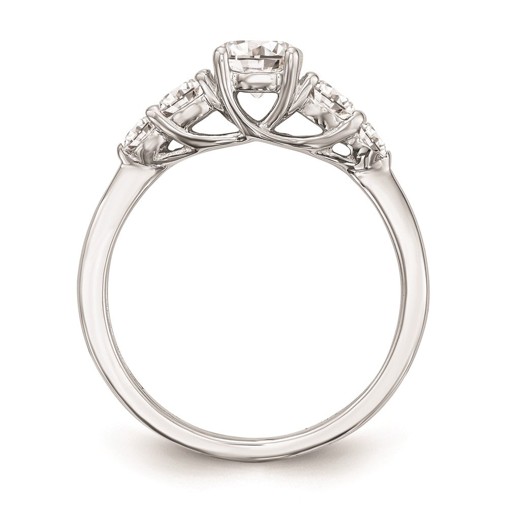 14K White Gold 5-Stone (Holds 1/2 carat (5.2mm) Round Center and (2-3.6/2-2.6) Round Sides) Engagement Ring Mounting