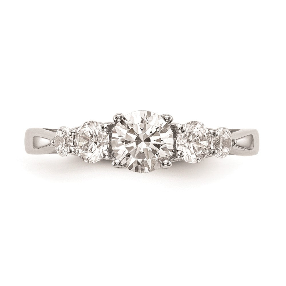 14K White Gold 5-Stone (Holds 1/2 carat (5.2mm) Round Center and (2-3.6/2-2.6) Round Sides) Engagement Ring Mounting