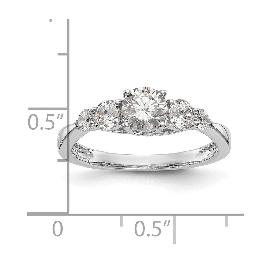 14K White Gold 5-Stone (Holds 1/2 carat (5.2mm) Round Center and (2-3.6/2-2.6) Round Sides) Engagement Ring Mounting