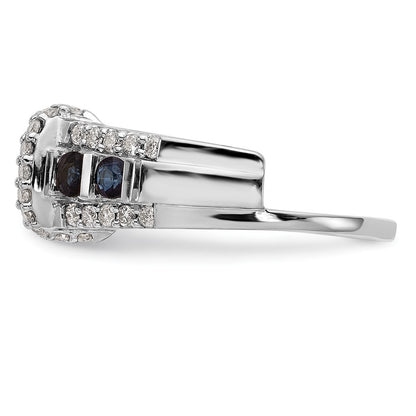 14K White Gold 3/8 carat Diamond and Blue Sapphire Complete Wrap Ring