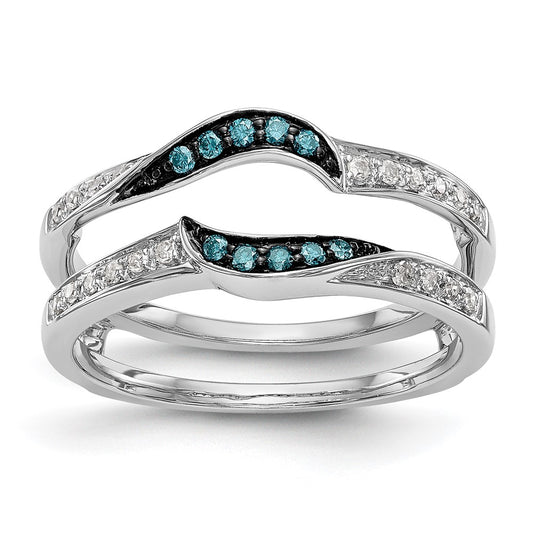 14K White Gold 1/5 carat Blue and White Diamond with Black Rhodium Complete Ring Guard