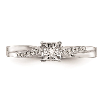 10K White Gold Square Illusion 1/20 carat Diamond Complete Engagement Ring