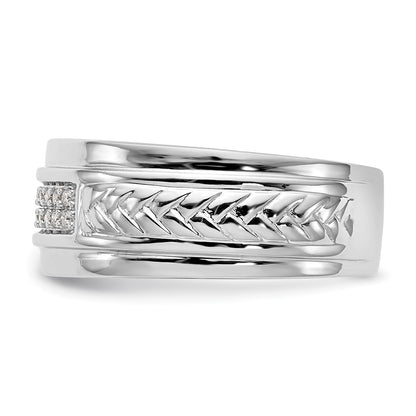 14K White Gold AA Quality 1/8 carat Diamond Trio Men's Wedding Band