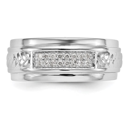 14K White Gold AA Quality 1/8 carat Diamond Trio Men's Wedding Band