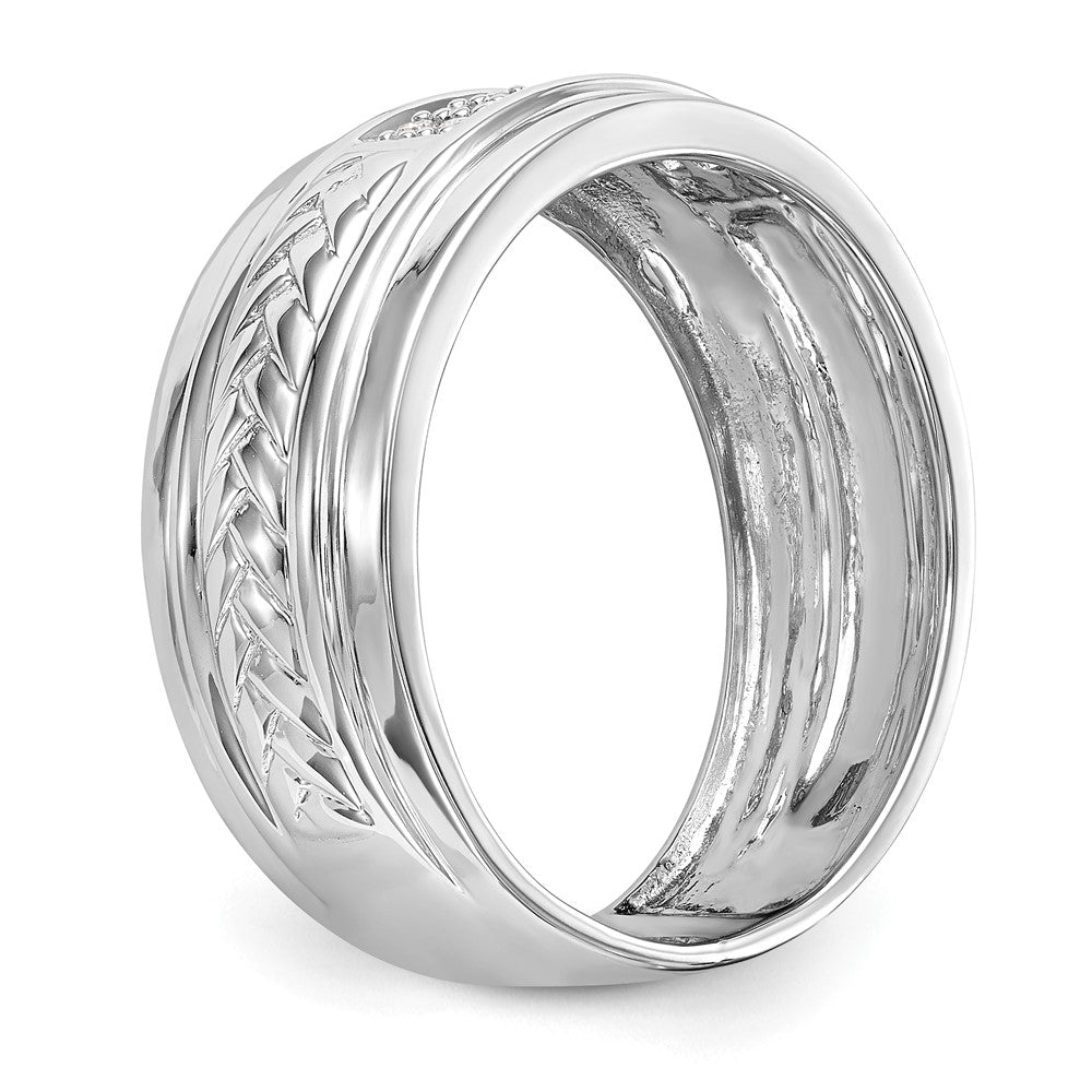 14K White Gold AA Quality 1/8 carat Diamond Trio Men's Wedding Band