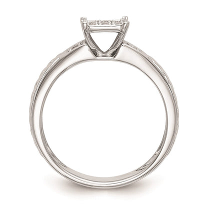 10K White Gold Square Cluster 1/6 carat Diamond Trio Complete Engagement Ring