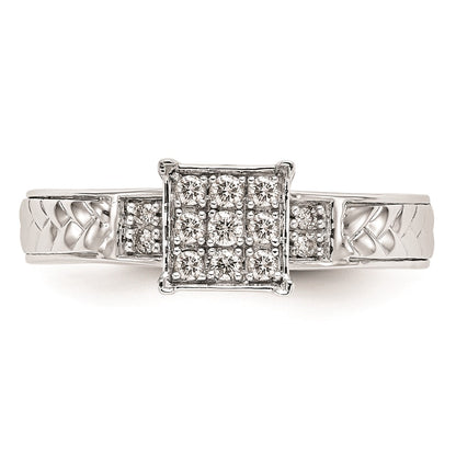 10K White Gold Square Cluster 1/6 carat Diamond Trio Complete Engagement Ring