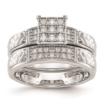 10K White Gold Square Cluster 1/6 carat Diamond Trio Complete Engagement Ring
