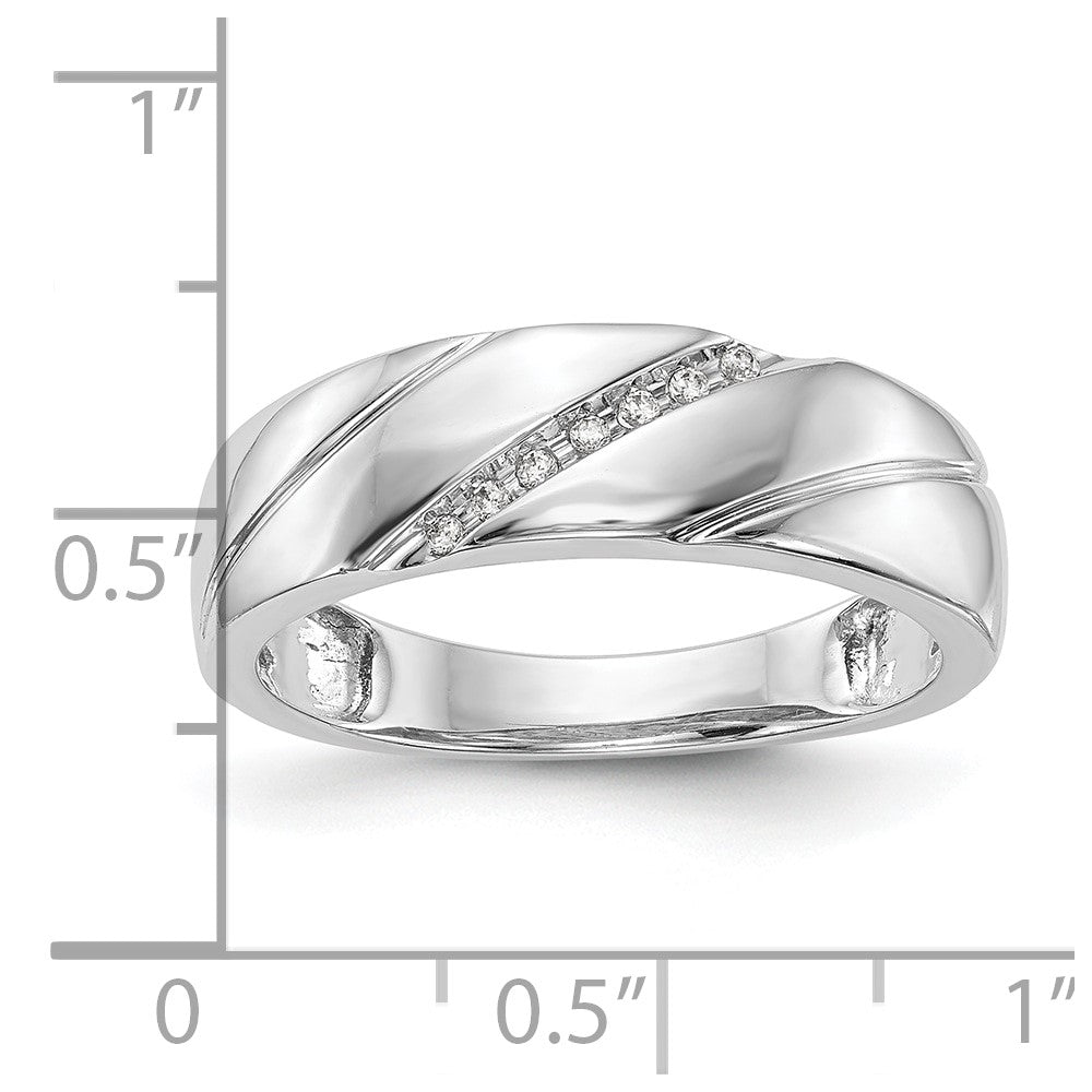 14K White Gold AA Quality .03 carat Diamond Trio Complete Men's Wedding Band