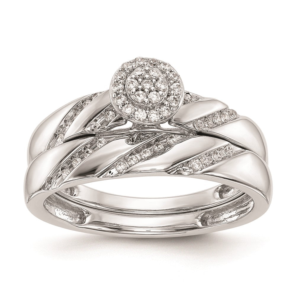 10K White Gold Halo Cluster 1/6 carat Diamond Trio Complete Engagement Ring