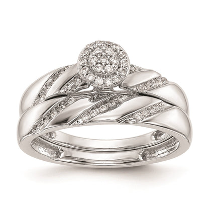 10K White Gold Halo Cluster 1/6 carat Diamond Trio Complete Engagement Ring