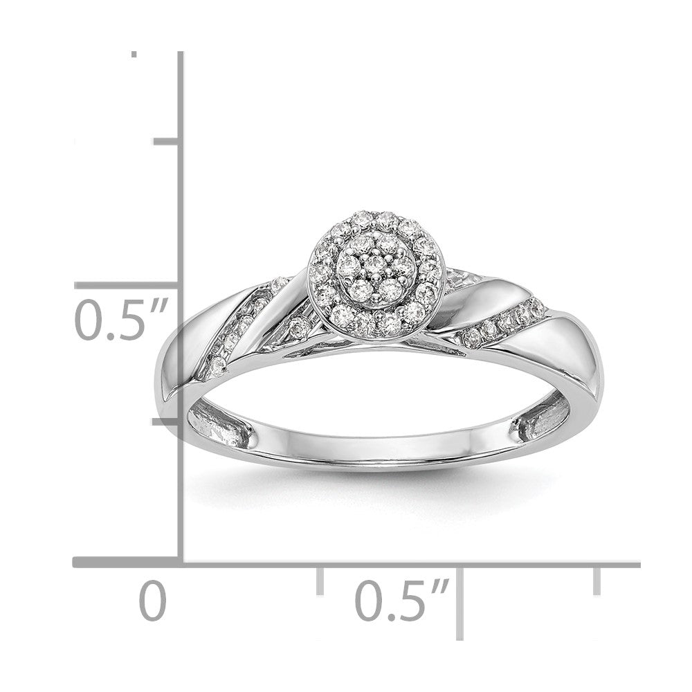 10K White Gold Halo Cluster 1/6 carat Diamond Trio Complete Engagement Ring