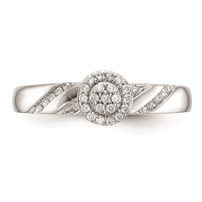 14K White Gold Halo Cluster AA Quality 1/6 carat Diamond Trio Complete Engagement Ring