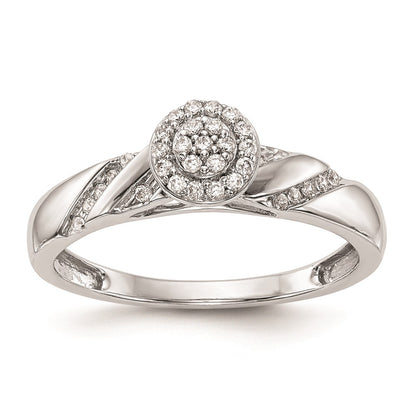 14K White Gold Halo Cluster AA Quality 1/6 carat Diamond Trio Complete Engagement Ring