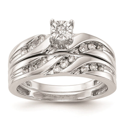 14K White Gold AA Quality 1/8 carat Diamond Trio Complete Engagement Ring
