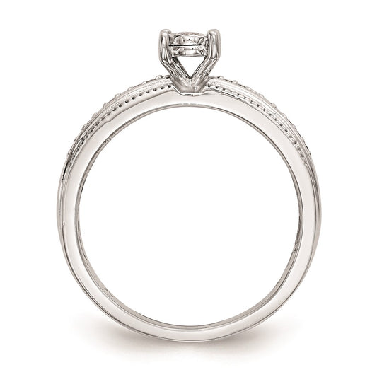 14K White Gold AA Quality 1/8 carat Diamond Trio Complete Engagement Ring