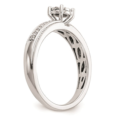 14K White Gold AA Quality 1/8 carat Diamond Trio Complete Engagement Ring