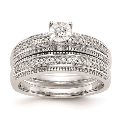 14K White Gold AA Quality 1/8 carat Diamond Trio Complete Engagement Ring