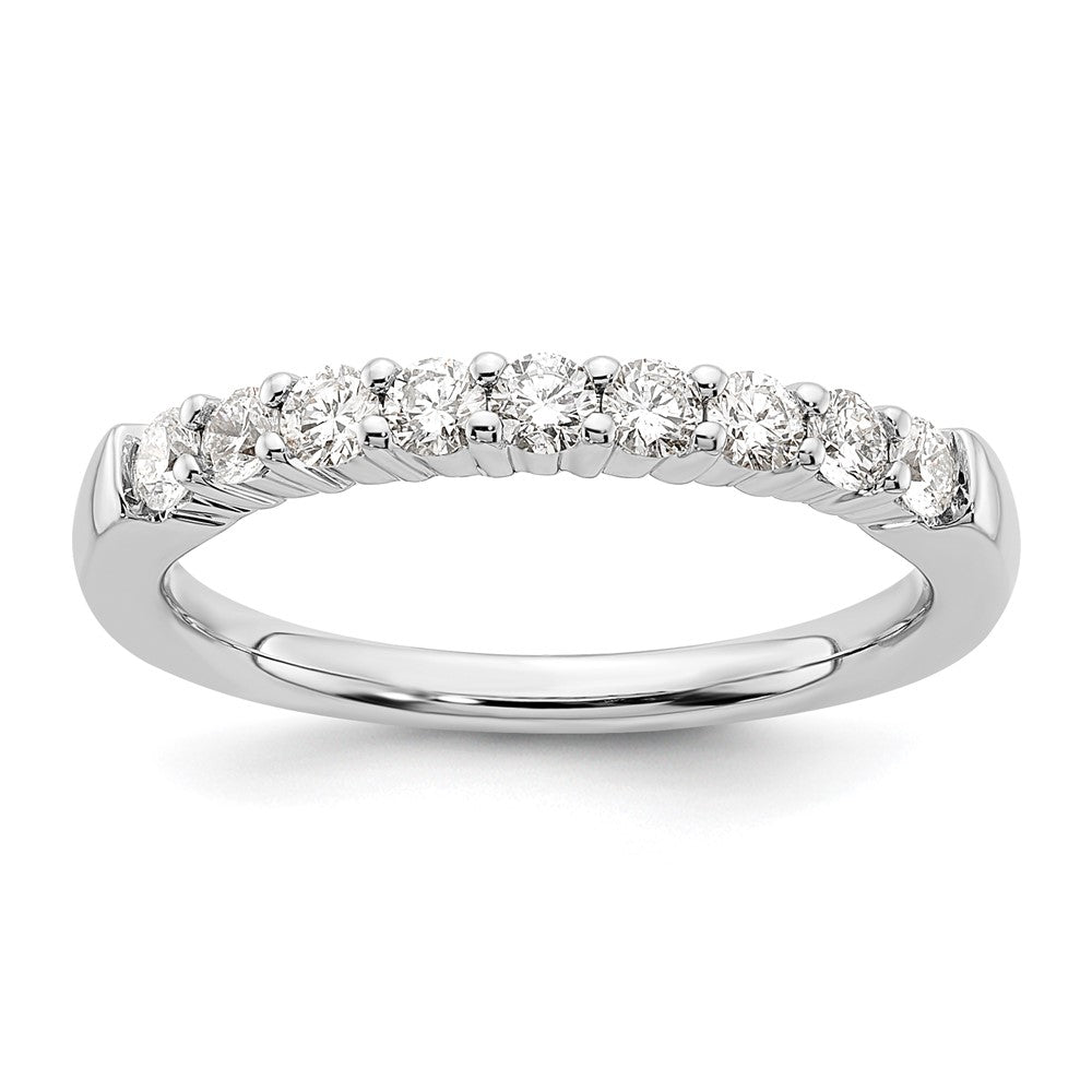 14K White Gold 9-Stone Shared Prong 1/2 carat Complete Round Diamond Band