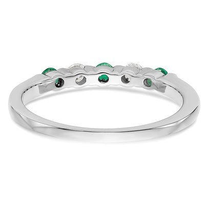 14k White Gold 1/10 carat Diamond and Emerald Complete Band