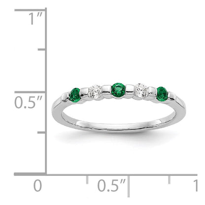 14k White Gold 1/10 carat Diamond and Emerald Complete Band