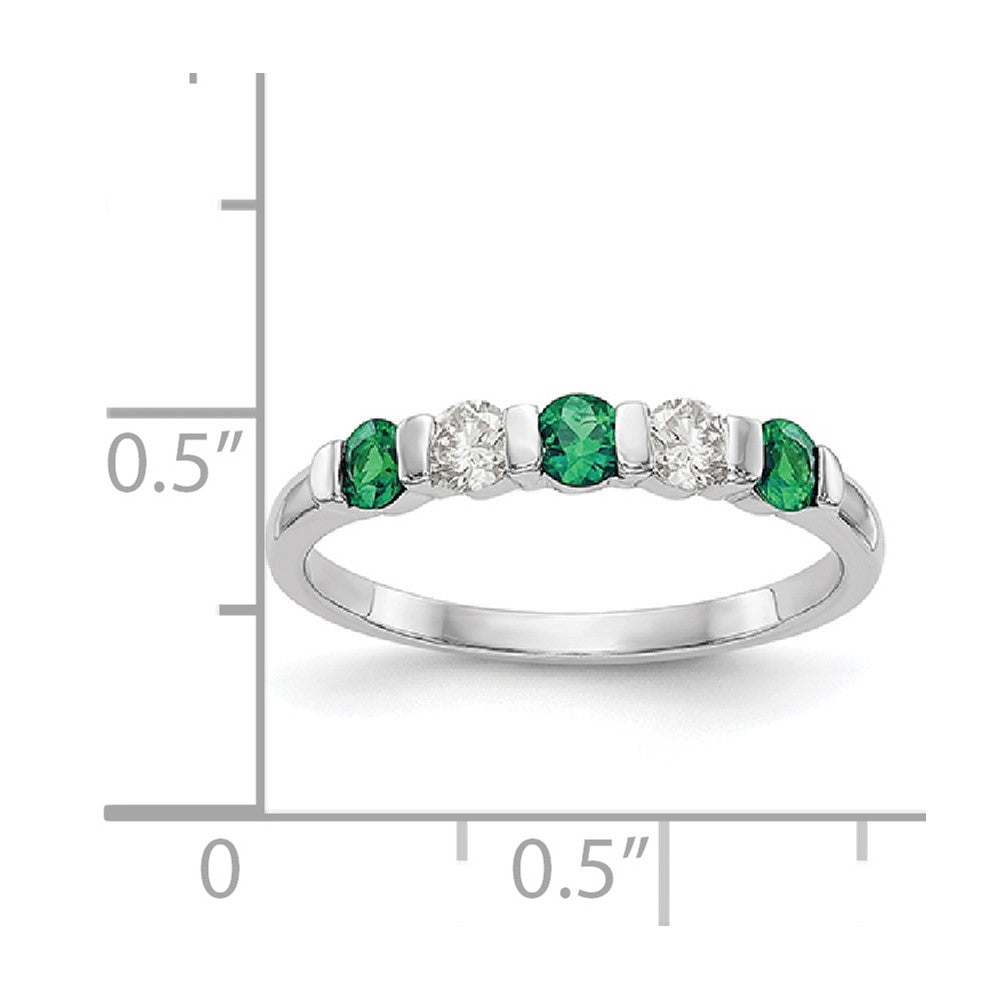 14k White Gold 1/5 carat Diamond and Emerald Complete Band