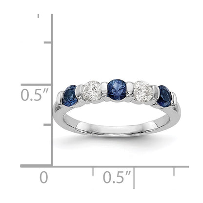 14k White Gold 1/3 carat Diamond and Blue Sapphire Complete Band
